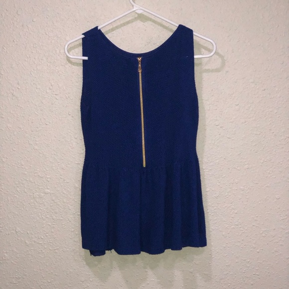 Zara Cobalt Knit Peplum Tank with Exposed Back Functional Gold Zipper Detail - Picture 3 of 5